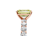 Rose gold Fancy Yellow Emerald Cut Diamond Solitaire Ring with Shared Prong Pavé Band and Four-Prong Setting_63