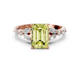 Rose gold Fancy Yellow Emerald Cut Diamond Solitaire Ring with Side Stones and Four-Prong Setting_268