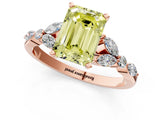 Rose gold Fancy Yellow Emerald Cut Diamond Solitaire Ring with Side Stones and Four-Prong Setting_269