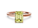 Rose gold Fancy Yellow Emerald Cut Diamond Solitaire Ring with Thin Band and Prong Setting_12