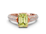 Rose gold Fancy Yellow Emerald Cut Diamond Solitaire Ring with Three-Row Pavé Band and Four-Prong Setting_37