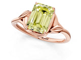 Rose gold Fancy Yellow Emerald Cut Diamond Solitaire Ring with Twist Band and Four-Prong Setting_58