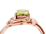 Rose gold Fancy Yellow Emerald Cut Diamond Solitaire Ring with Twist Band and Four-Prong Setting_61