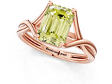 Rose gold Fancy Yellow Emerald Cut Diamond Solitaire Twist Band Prong Setting Ring_56