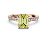 Rose gold Fancy Yellow Emerald  Cut Diamond Solitaire with Pave Band and Four-Prong Setting 1