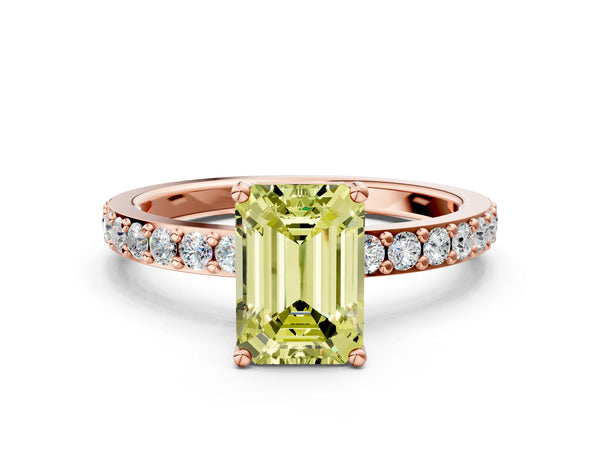 Rose Gold Emerald Cut Solitaire Engagement Ring Setting for Fancy Yellow Center with Round Pave Band