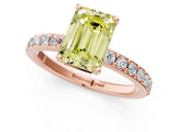Rose gold Fancy Yellow Emerald  Cut Diamond Solitaire with Pave Band and Four-Prong Setting 2