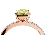 Rose gold Fancy Yellow Emerald  Cut Diamond Solitaire with Pave Band and Four-Prong Setting 5