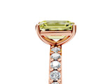 Rose gold Fancy Yellow Emerald  Cut Diamond Solitaire with Pave Band and Four-Prong Setting