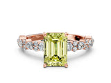 Rose gold Fancy Yellow Emerald Cut Diamond Solitaire with Side Stones, Pave Band, Four-Prong Setting_79