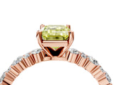 Rose gold Fancy Yellow Emerald Cut Diamond Solitaire with Side Stones, Pave Band, Four-Prong Setting_83