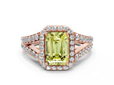 Rose gold Fancy Yellow Emerald Cut Diamond Split Shank Halo Ring with Four-Prong Setting_58