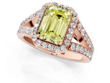 Rose gold Fancy Yellow Emerald Cut Diamond Split Shank Halo Ring with Four-Prong Setting_59