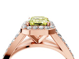 Rose gold Fancy Yellow Emerald Cut Diamond Split Shank Halo Ring with Four-Prong Setting_62