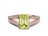Rose gold Fancy Yellow Emerald Cut Diamond Split Shank Pavé Engagement Ring with Four-Prong Setting_80