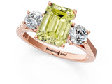 Rose gold Fancy Yellow Emerald Cut Diamond Three-Stone Engagement Ring with Prong Setting and Pavé Band_1