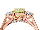 Rose gold Fancy Yellow Emerald Cut Diamond Three-Stone Engagement Ring with Prong Setting and Pavé Band_4