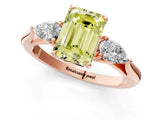 Rose gold Fancy Yellow Emerald Cut Diamond Three-Stone Ring with Pear Side Stones and Four-Prong Setting_61