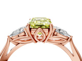 Rose gold Fancy Yellow Emerald Cut Diamond Three-Stone Ring with Pear Side Stones and Four-Prong Setting_64