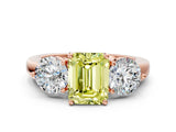 Rose gold Fancy Yellow Emerald Cut Diamond Three-Stone Ring with Prong Setting and Classic Band_111