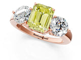 Rose gold Fancy Yellow Emerald Cut Diamond Three-Stone Ring with Prong Setting and Classic Band_112