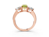 Rose gold Fancy Yellow Emerald Cut Diamond Three-Stone Ring with Prong Setting and Classic Band_114