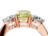 Rose gold Fancy Yellow Emerald Cut Diamond Three-Stone Ring with Prong Setting and Classic Band_115