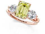 Rose gold Fancy Yellow Emerald Cut Diamond Three-Stone Ring with Prong Setting and Pavé Band_1