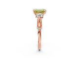 Rose gold Fancy Yellow Emerald Cut Diamond Three-Stone Ring with Prong Setting and Pavé Band_2