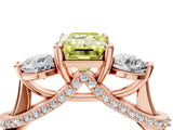Rose gold Fancy Yellow Emerald Cut Diamond Three-Stone Ring with Prong Setting and Pavé Band_4