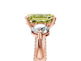 Rose gold Fancy Yellow Emerald Cut Diamond Three-Stone Ring with Prong Setting and Pavé Band_5