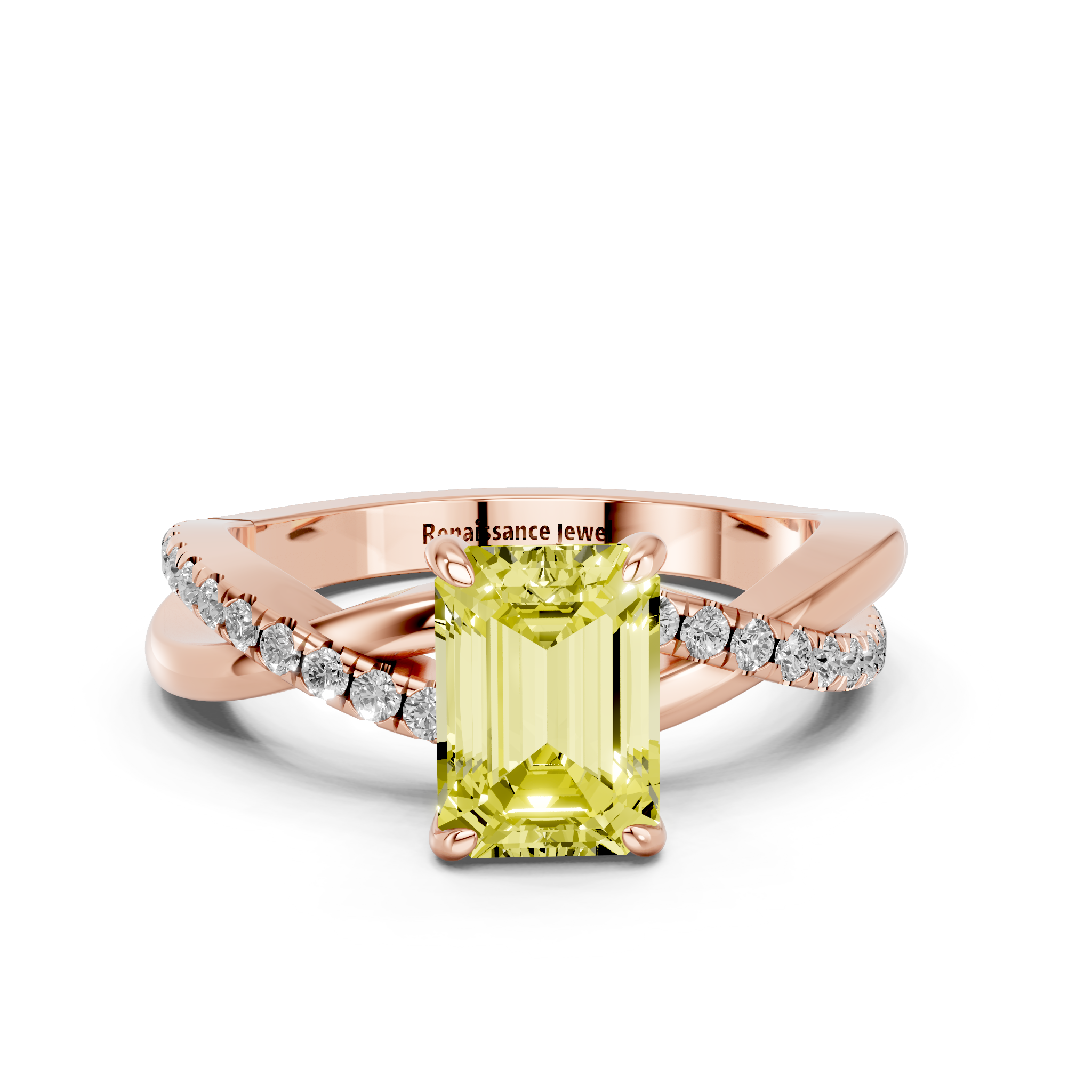 Rose gold Fancy Yellow Emerald  Cut Diamond Twist Band Solitaire with Prong Setting_11