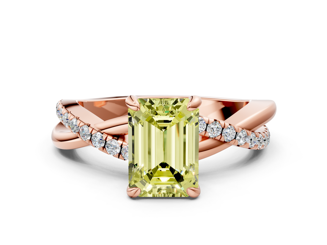 Rose gold Fancy Yellow Emerald  Cut Diamond Twist Band Solitaire with Prong Setting_40