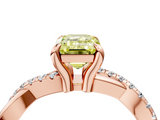Rose gold Fancy Yellow Emerald  Cut Diamond Twist Band Solitaire with Prong Setting_44