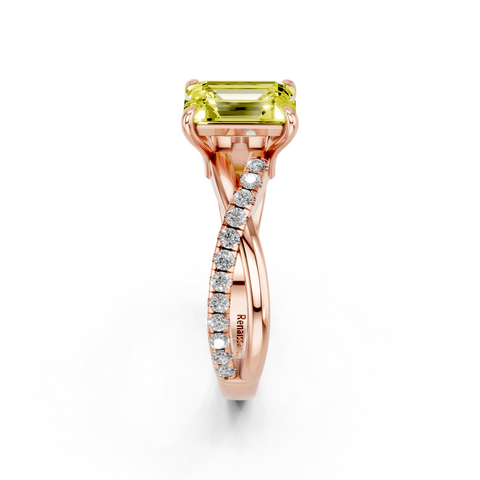 Rose gold Fancy Yellow Emerald  Cut Diamond Twist Band Solitaire with Prong Setting_4