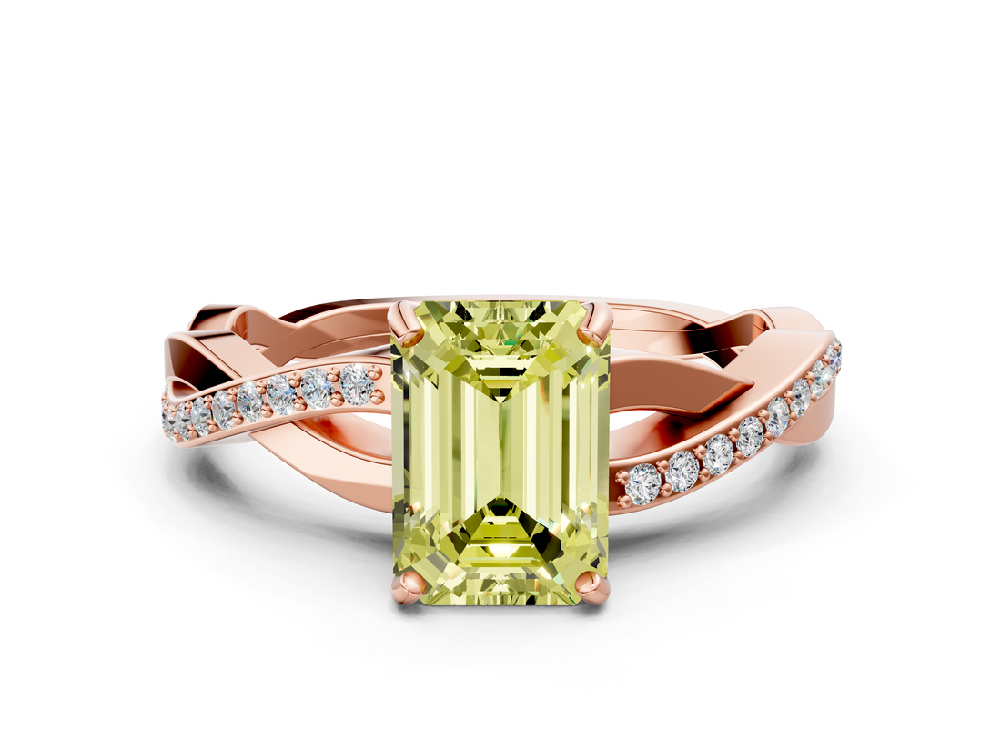 Rose gold Fancy Yellow Emerald  Cut Diamond Twisted Band Engagement Ring with Prong Setting_3