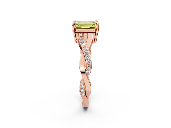 Rose gold Fancy Yellow Emerald  Cut Diamond Twisted Band Engagement Ring with Prong Setting