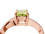 Rose gold Fancy Yellow Emerald  Cut Diamond Twisted Band Engagement Ring with Prong Setting_7