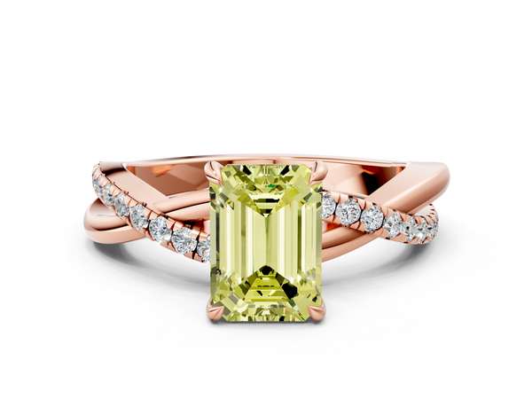Rose gold Fancy Yellow Emerald  Cut Diamond Twisted Band with Pavé Setting and Four-Prong Setting