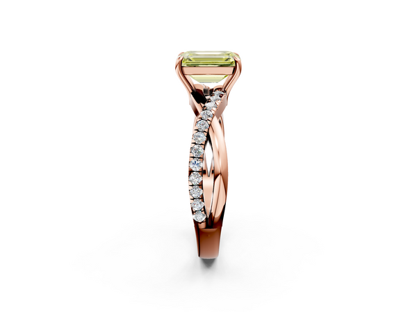 Rose gold Fancy Yellow Emerald  Cut Diamond Twisted Band with Pavé Setting and Four-Prong Setting