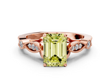 Rose gold Fancy Yellow Emerald  Cut Diamond with Milgrain Marquise and Bezel Accents on a Solitaire Band with Prong Setting_192