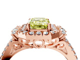 Rose gold Fancy Yellow Emerald  Cut Double Halo Diamond Engagement Ring with Pave Band and Four-Prong Setting_30