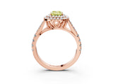 Rose gold Fancy Yellow Emerald  Cut Double Halo Split Shank Diamond Ring with Prong Setting_50