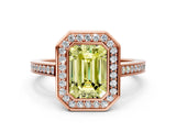 Rose gold Fancy Yellow Emerald Cut Halo Bezel Diamond Pave Band Ring
