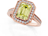 Rose gold Fancy Yellow Emerald Cut Halo Bezel Diamond Pave Band Ring_1