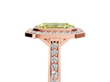 Rose gold Fancy Yellow Emerald Cut Halo Bezel Diamond Pave Band Ring_5