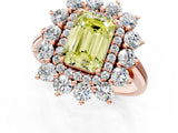 Rose gold Fancy Yellow Emerald Cut Halo Cluster Diamond Ring with Pave Band and Four-Prong Setting_1