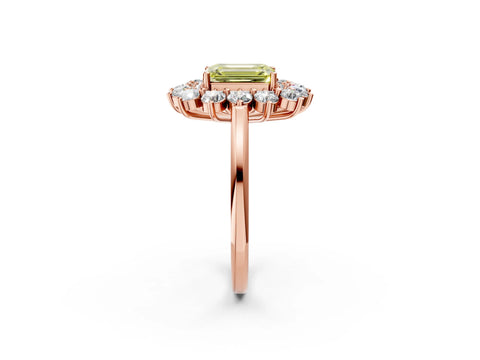 Rose gold Fancy Yellow Emerald Cut Halo Cluster Diamond Ring with Pave Band and Four-Prong Setting_2