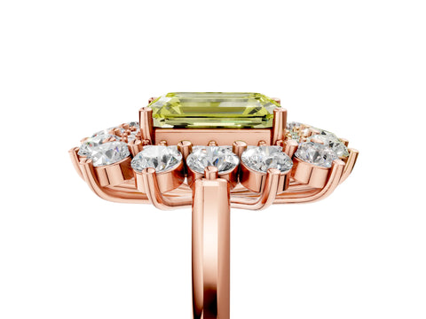 Rose gold Fancy Yellow Emerald Cut Halo Cluster Diamond Ring with Pave Band and Four-Prong Setting_5