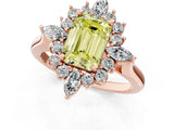Rose gold Fancy Yellow Emerald Cut Halo Diamond Cluster Ring with Marquise and Round Stones on a White Gold Band with Prong Setting_1